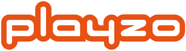 Playzo logo in bold rounded orange letters on a transparent background, conveying a playful and energetic tone. The text playzo is stylized and is the main focus of the image, representing the game development company.
